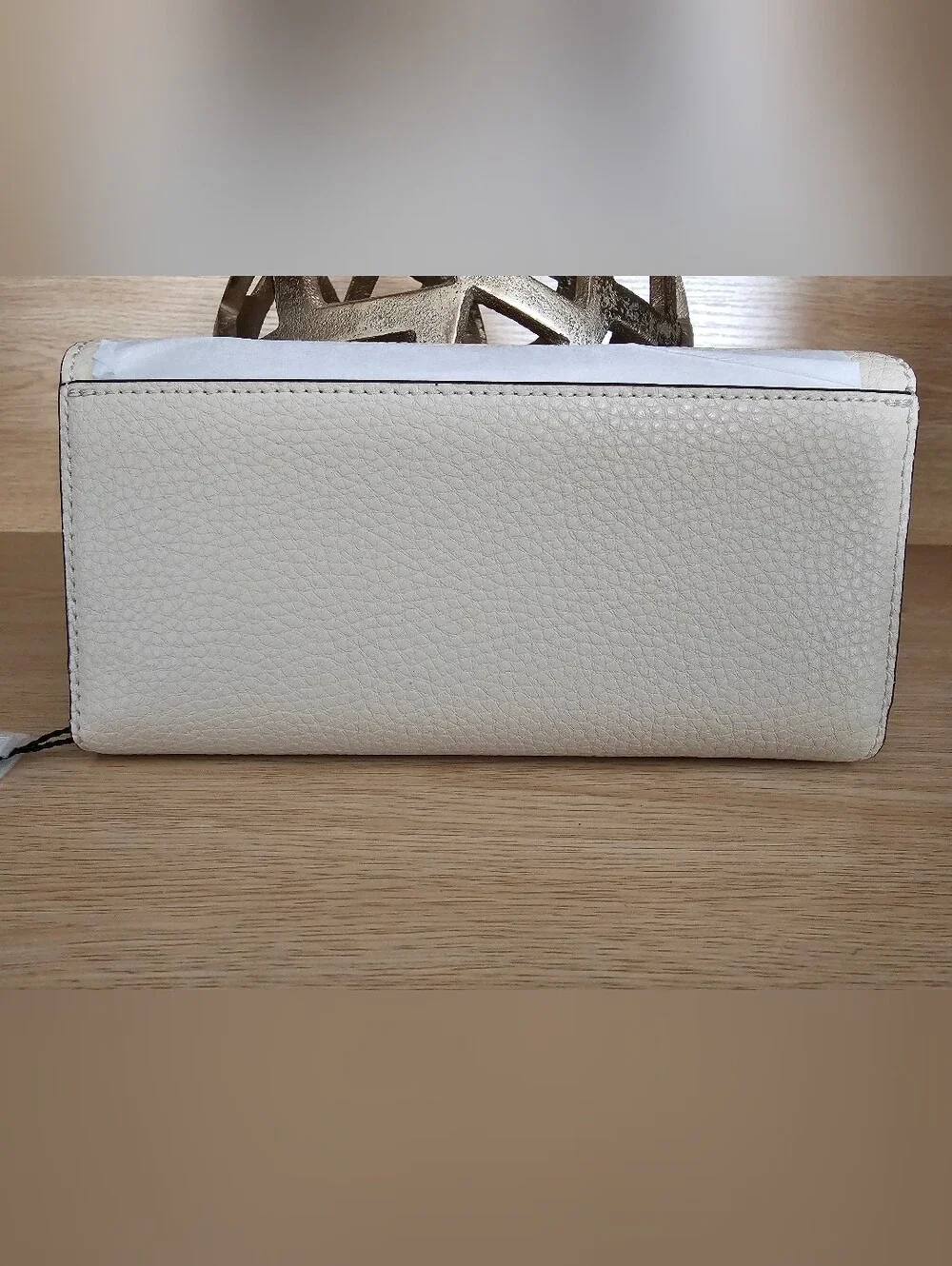 Marc Jacobs Cream Pebbled Leather Foldover Wallet with Metal Logo Plate